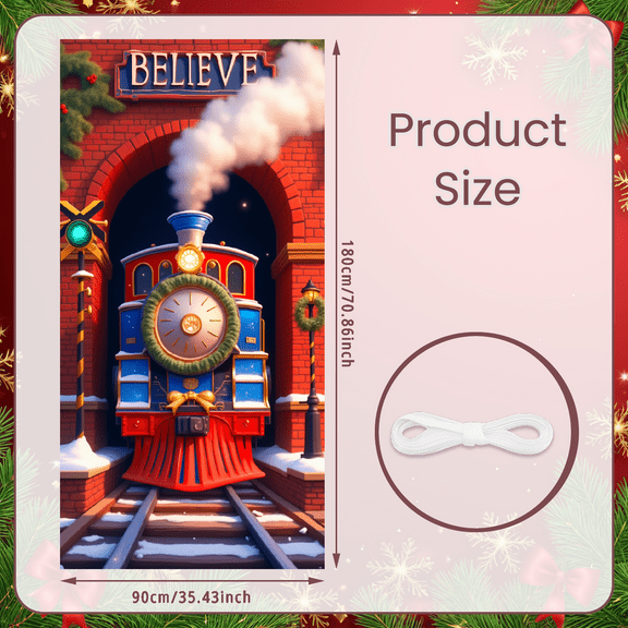 Colorful Design Holiday Banner Christmas Decoration Train Scene Decor Celebration Backdrop Believe Sign for Holiday Party Indoor Festive Gathering