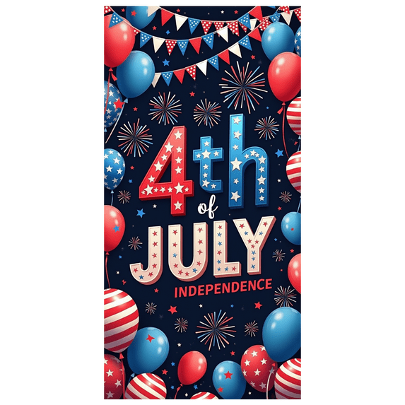 Colorful Design Independence Day Banner Patriotic Style 4th of July Decorations Balloons Bunting Fireworks for Holiday Celebration Party Decor Outdoor Display