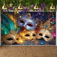 thumbnail image 1 of Colorful Design Mardi Gras Banner Masquerade Theme Carnival Display Feather Decoration Firework Pattern Festival Background for Carnival Party Mardi Gras Celebration Masquerade Ball, 1 of 9