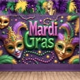 thumbnail image 1 of Colorful Design Mardi Gras Banner Masquerade Theme Carnival Display Feather Decoration Firework Pattern Festival Background for Carnival Party Mardi Gras Celebration Masquerade Ball, 1 of 8