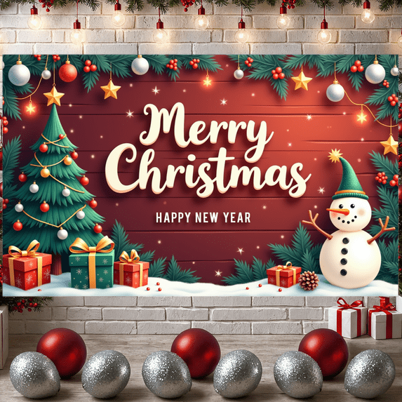 Colorful Design Merry Christmas Banner Festive Theme Holiday Decoration Snowman for Party Celebration Family Gathering Friends Reunion