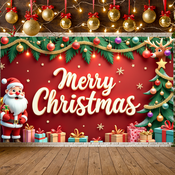 Colorful Design Merry Christmas Banner Polyester Material Santa Claus Holiday Decoration for Christmas Party Indoor Display Festive Celebration