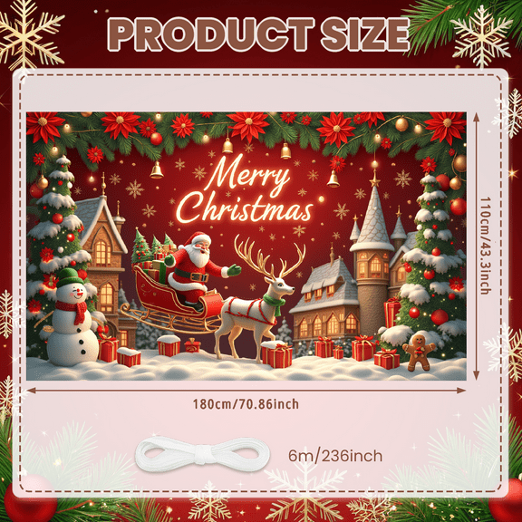 Colorful Design Merry Christmas Santa Decoration Festive Banner Polyester Material Snowy Scene Winter Holiday for Christmas Party Holiday Decor Seasonal Celebration