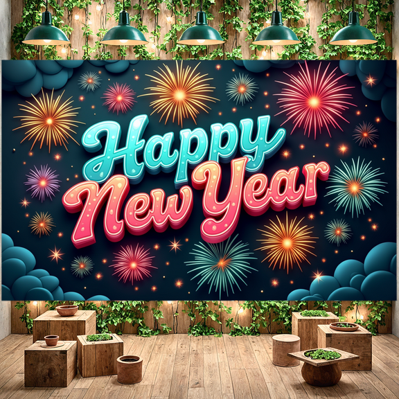 Colorful Design New Year Celebration Festive Theme Happy New Year Banner for Party Decoration Event Background Holiday Celebration