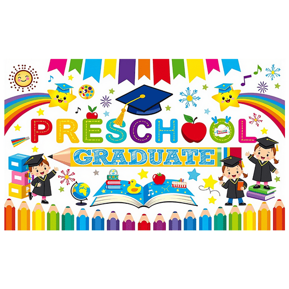 Colorful Design Preschool Graduation Banner Lightweight Children's Event Photo Backdrop for Kids Party Indoor Decoration Celebration