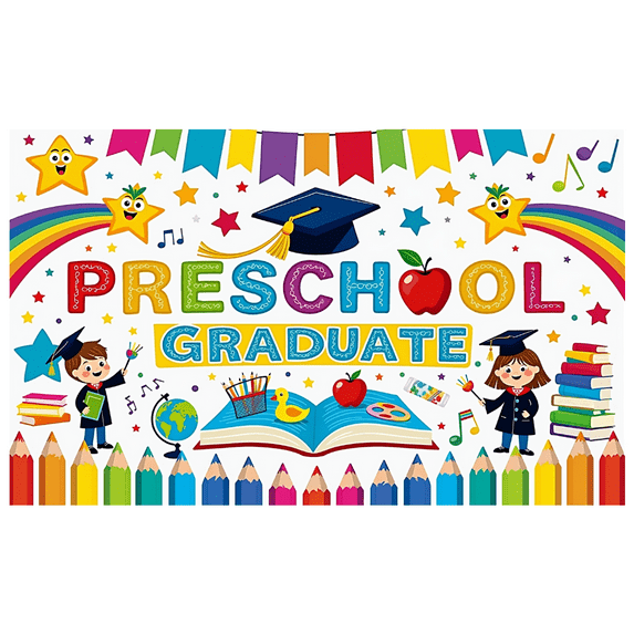 Colorful Design Preschool Graduation Banner Lightweight Children's Event Photo Backdrop for Kids Party Indoor Decoration Celebration