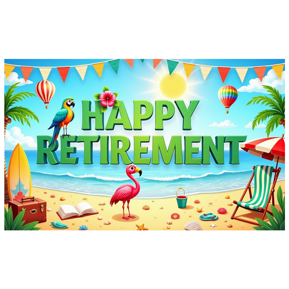 Colorful Design Retirement Banner Beach Elements Tropical Theme Vacation Scene for Retirement Party Beach Party Holiday Celebration