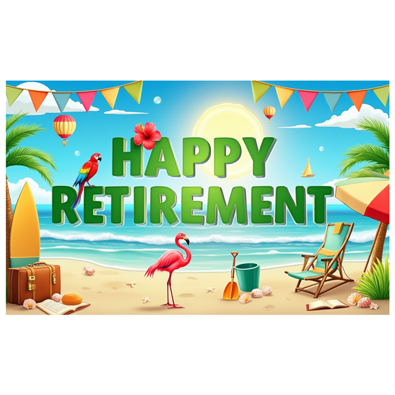 Colorful Design Retirement Banner Beach Elements Tropical Theme Vacation Scene for Retirement Party Beach Party Holiday Celebration
