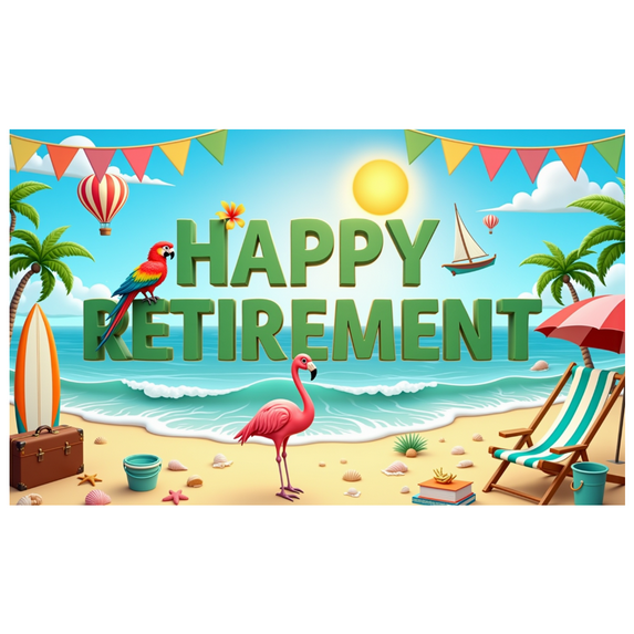 Colorful Design Retirement Banner Beach Elements Tropical Theme Vacation Scene for Retirement Party Beach Party Holiday Celebration