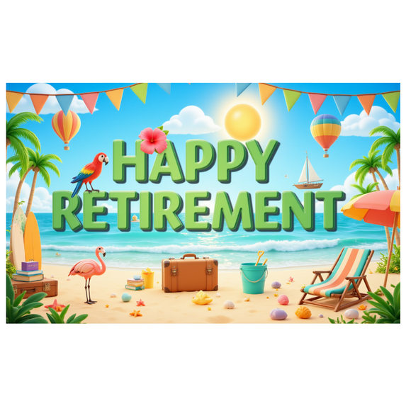Colorful Design Retirement Banner Beach Elements Tropical Theme Vacation Scene for Retirement Party Beach Party Holiday Celebration