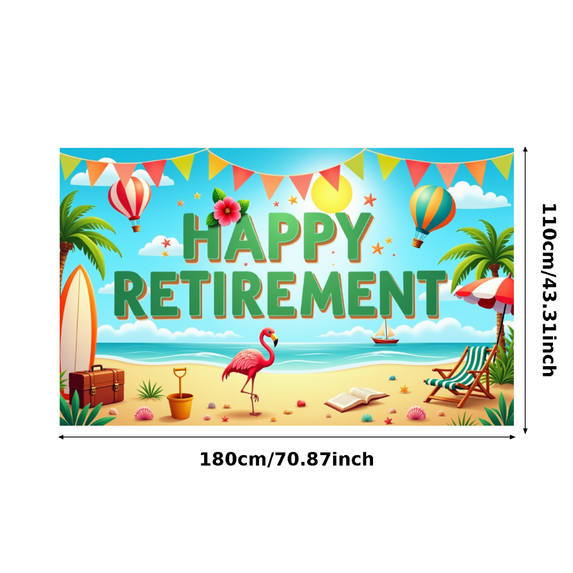 Colorful Design Retirement Banner Beach Elements Tropical Theme Vacation Scene for Retirement Party Beach Party Holiday Celebration