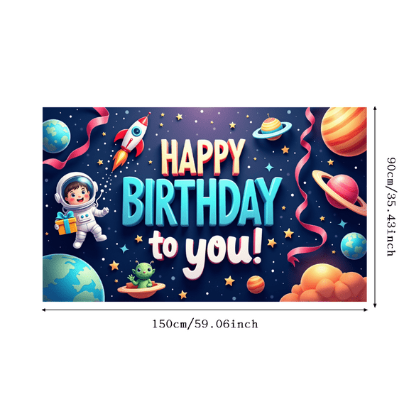 Colorful Design Space Birthday Banner Astronaut Cartoon Rocket for Kids Party Indoor Decoration Celebration