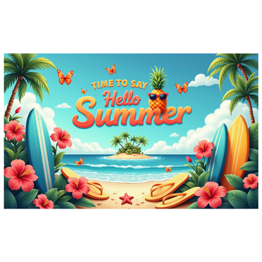 Colorful Design Summer Banner Tropical Theme Decorative Hello Summer for Beach Party Vacation Outdoor Event