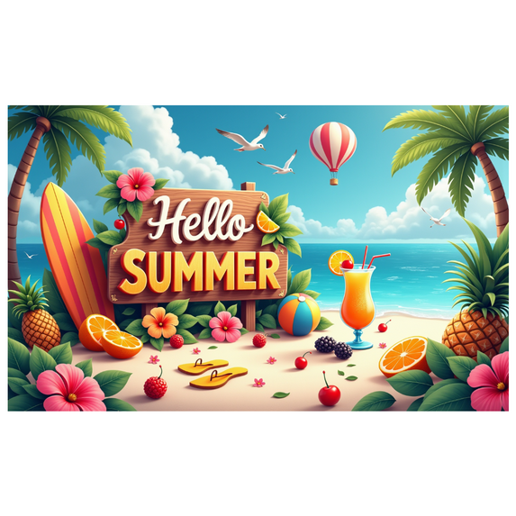 Colorful Design Summer Banner Tropical Vibes Beach Theme Hello Summer for Outdoor Party Beach Vacation Summer Event