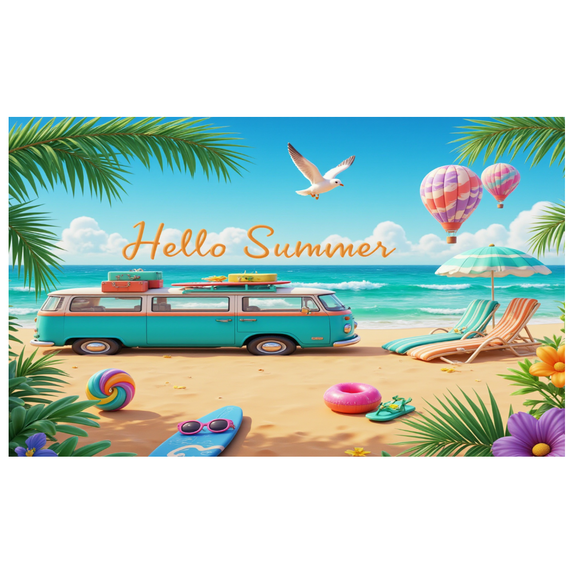 Colorful Design Summer Beach Banner Decorative Travel Theme Seaside Background for Vacation Party Outdoor Event Kids Celebration