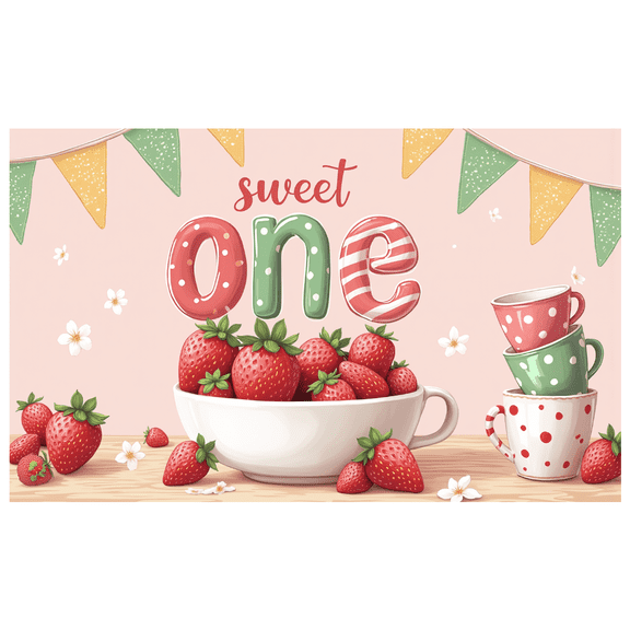 Colorful Design Sweet One Strawberry Banner Decorative Bunting Party Backdrop for First Birthday Kids Celebration