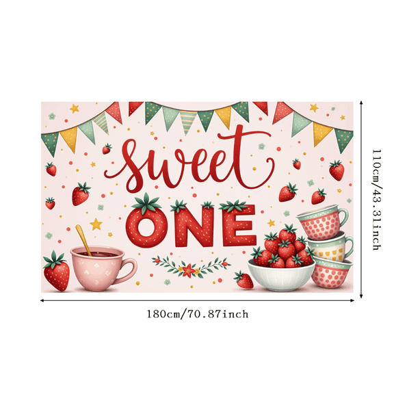 Colorful Design Sweet One Strawberry Banner Decorative Bunting Party Backdrop for First Birthday Kids Celebration