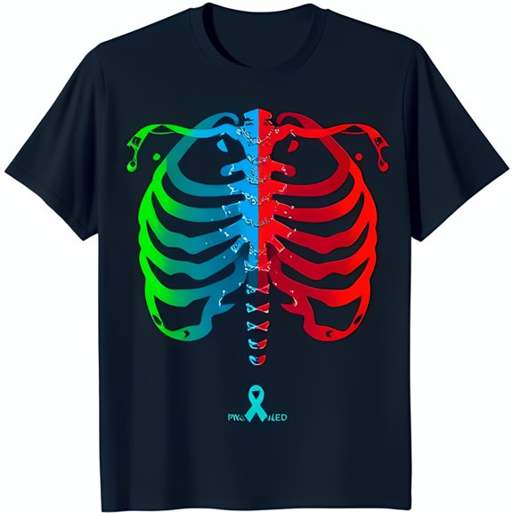 Colorful Design T-Shirt Dark Blue Tee with Teal Green & Red Gradients