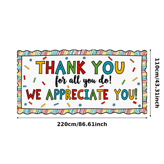Colorful Design Thank You Banner Decorative Pattern Appreciation Sign for Office Event Employee Recognition Party Decoration