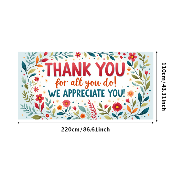 Colorful Design Thank You Banner Decorative Pattern Appreciation Sign for Office Event Employee Recognition Party Decoration