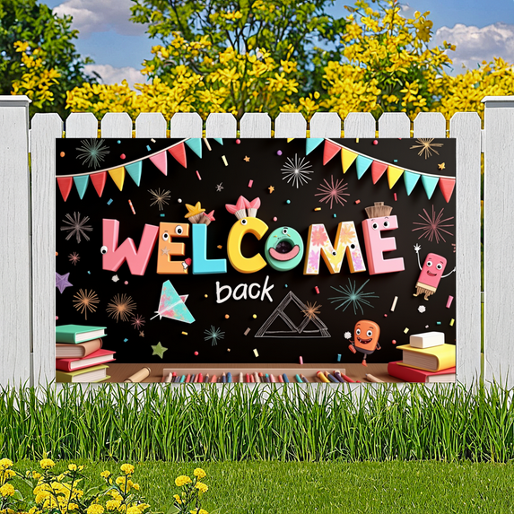 Colorful Design Welcome Back Banner for School Celebration Art Event Classroom Decoration