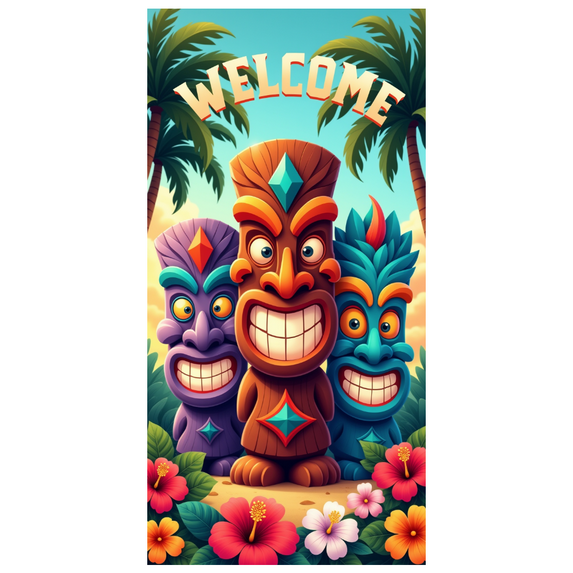 Colorful Design Welcome Banner Decorative Tiki Style Polynesian Elements for Luau Party Event