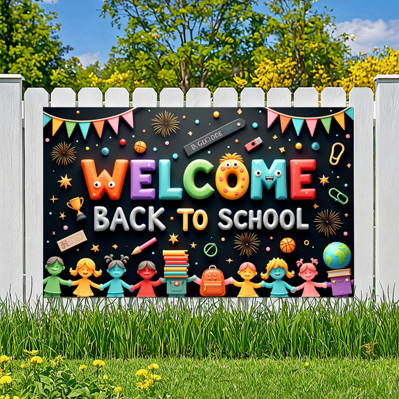 Colorful Design Welcome Banner Monsters Theme School Decor Back to School Banner for Classroom Decoration Kids Event Kindergarten