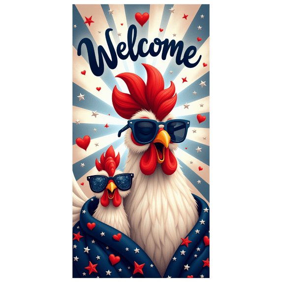 Colorful Design Welcome Banner Rooster Theme Fun Decor Chicken Illustration for Party Decoration Celebration Event