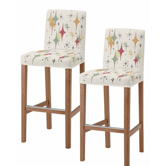 Colorful Diamond Bar Stool Covers Set of 2, Modern Geometric Middle Century Beige Retro Stretch Bar Chair Covers with Backs, Removable Pub Counter Height Chair Cover for Kitchen Dining Room Cafe