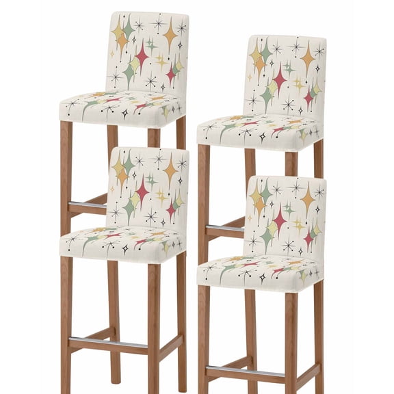 Colorful Diamond Bar Stool Covers Set of 4, Modern Geometric Middle Century Beige Retro Stretch Bar Chair Covers with Backs, Removable Pub Counter Height Chair Cover for Kitchen Dining Room Cafe