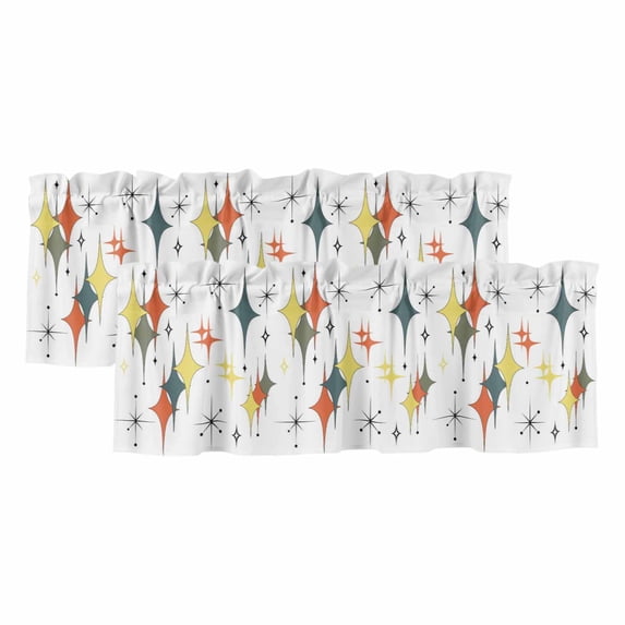 Colorful Diamond Curtain Valances for Windows, Kitchen Valance Window Treatments Panel 2 Pack, Modern Geometric Middle Century White Rod Pocket Short Curtains for Bathroom Bedroom 42 x 12 Inch