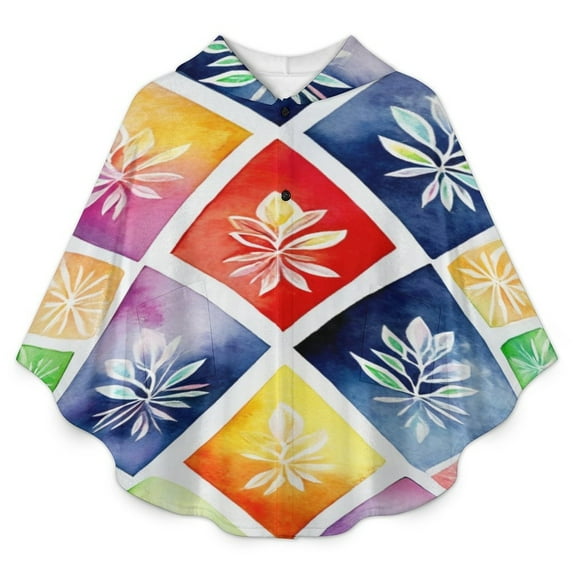 Colorful Diamond Floral Pattern Blanket Oversized Wearable Hooded Blanket Warm Throw Blanket Buttons Sweatshirt For Women Men Teens Flannel