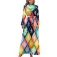 thumbnail image 1 of Colorful Diamond Floral Pattern Women's Long Dress Long Sleeves Dress Vintage Dresses Party Maxi Dress High Waist Dress, 1 of 4