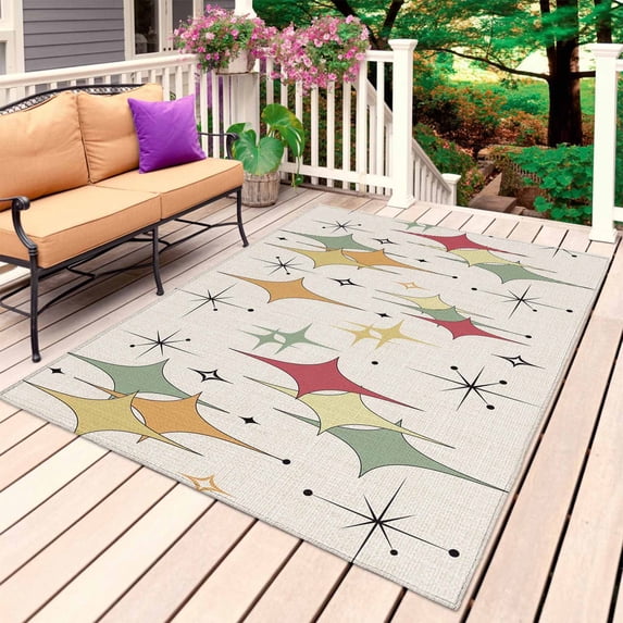 Colorful Diamond Outdoor Rug 6x9 Ft, Non Slip Washable Area Rug, Modern Geometric Middle Century Beige Retro Patio Rugs Carpet Runner, Large Floor Mat for Indoor/Outdoor Deck Porch Camping