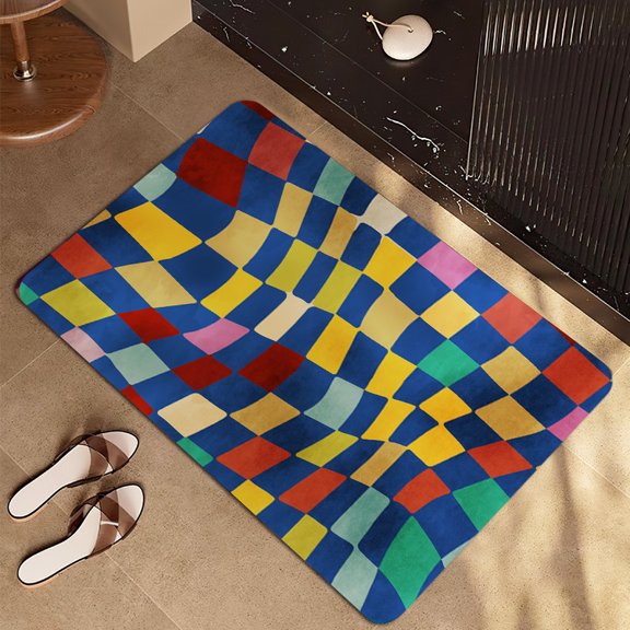 Colorful Diamond Pattern Carpet Modern Art Style Mat Multicolor Gradient Rug Soft Floor for Bathroom Entryway Home Decoration