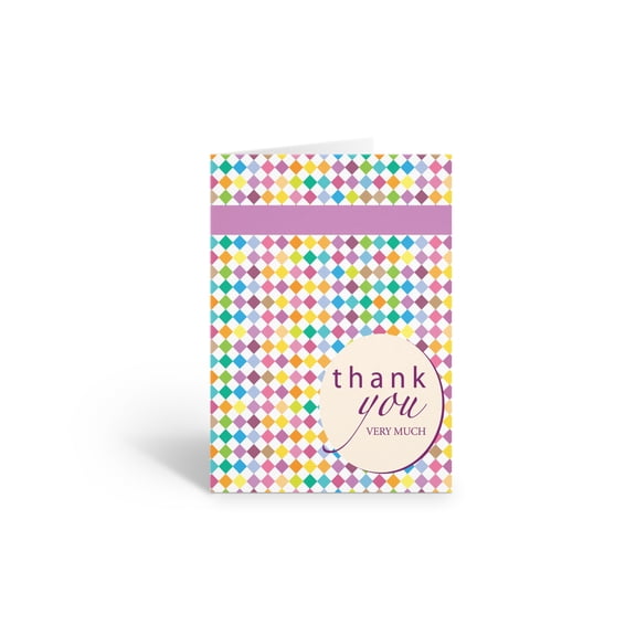 Colorful Diamond Pattern Thank You Note Card - 10 Cards and Envelopes - B14007