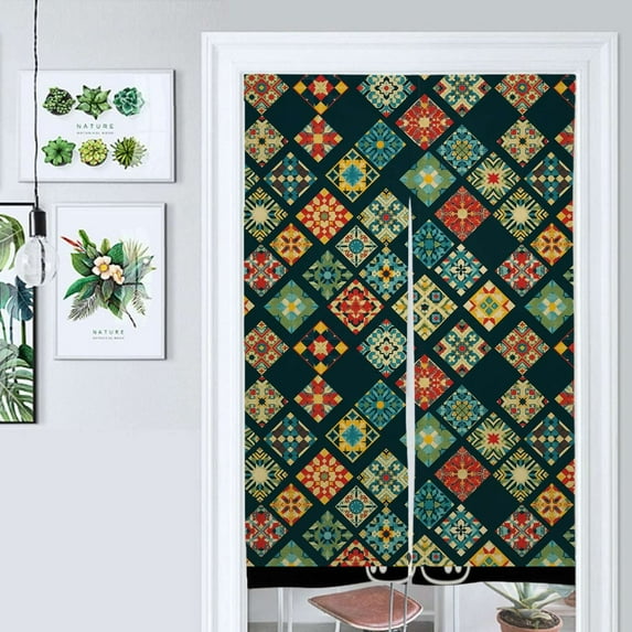 Colorful Diamond Patterned Tile Door Curtain Nordic Living Room DoorCurtain Porch Partition Curtain Kitchen Rative Half Curtain