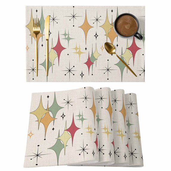Colorful Diamond Placemats Set of 6, Modern Geometric Middle Century Beige Retro Placemats for Dining Table, Place Mats for Kitchen Tabletop, Waterproof Wipeable Dining Table Mats Set