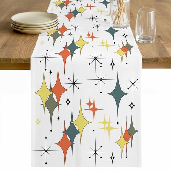 Colorful Diamond Table Runner 120 Inches Long Farmhouse Dress Scarves, Modern Geometric Middle Century White Dining Tablerunner for Coffee Table/Kitchen Island/Party Décor, 13" x 120"