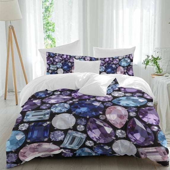 Colorful Diamonds Queen Duvet Cover Set, Sparkling Colored Gemstone ...