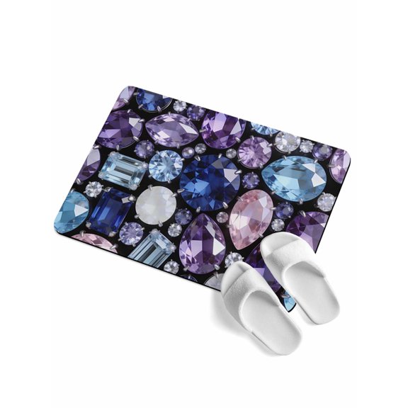 Colorful Diamonds Soft Diatomaceous Earth Mat, Sparkling Colored Gemstone Blue Pink Purple Absorbent Bath Mat Non Slip Rubber Backed Quick Dry Doormat Fit Under Door for Bathroom Kitchen 16"x24"