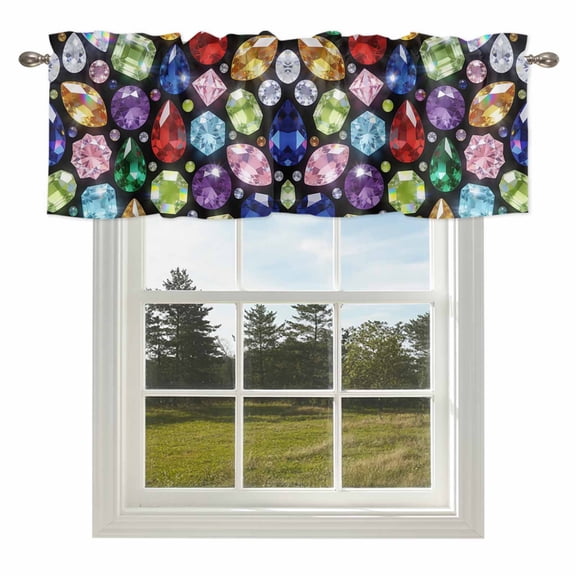 Colorful Diamonds Valances for Windows, 42x18in, Sparkling Colored Gemstone Red Blue Yellow Pink Rod Pocket Kitchen Valance Curtain Light Filtering Window Treatments for Living Room Bedroom