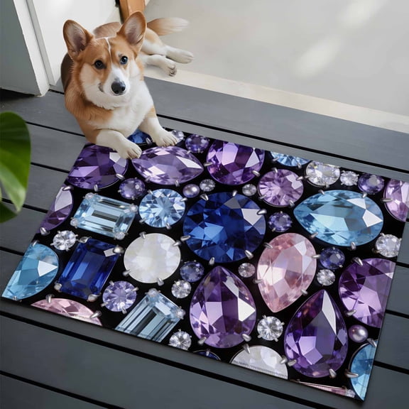 Colorful Diamonds Washable Entry Rug 2x3 Sparkling Colored Gemstone Blue Pink Purple Low Pile Indoor Door Mat with Rubber Backing Thin Area Rug for for Entrance, Bedroom, Kitchen, Laundry, Bathroom
