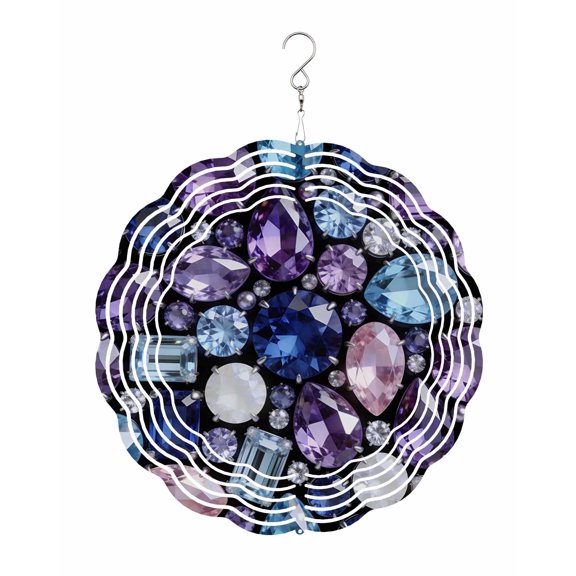 Colorful Diamonds Wind Spinner for Garden Yard 8In, Sparkling Colored Gemstone Blue Pink Purple 3D Stainless Steel Kinetic Hanging Wind Spinners Rustproof Outdoor Decor for Lawn Patio Home