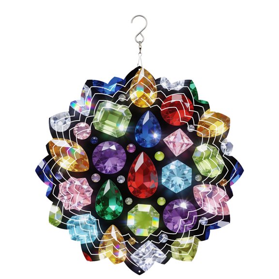 Colorful Diamonds Wind Spinner for Garden Yard 8In, Sparkling Colored Gemstone Red Blue Yellow Pink 3D Stainless Steel Kinetic Hanging Wind Spinners Rustproof Outdoor Decor for Lawn Patio Home