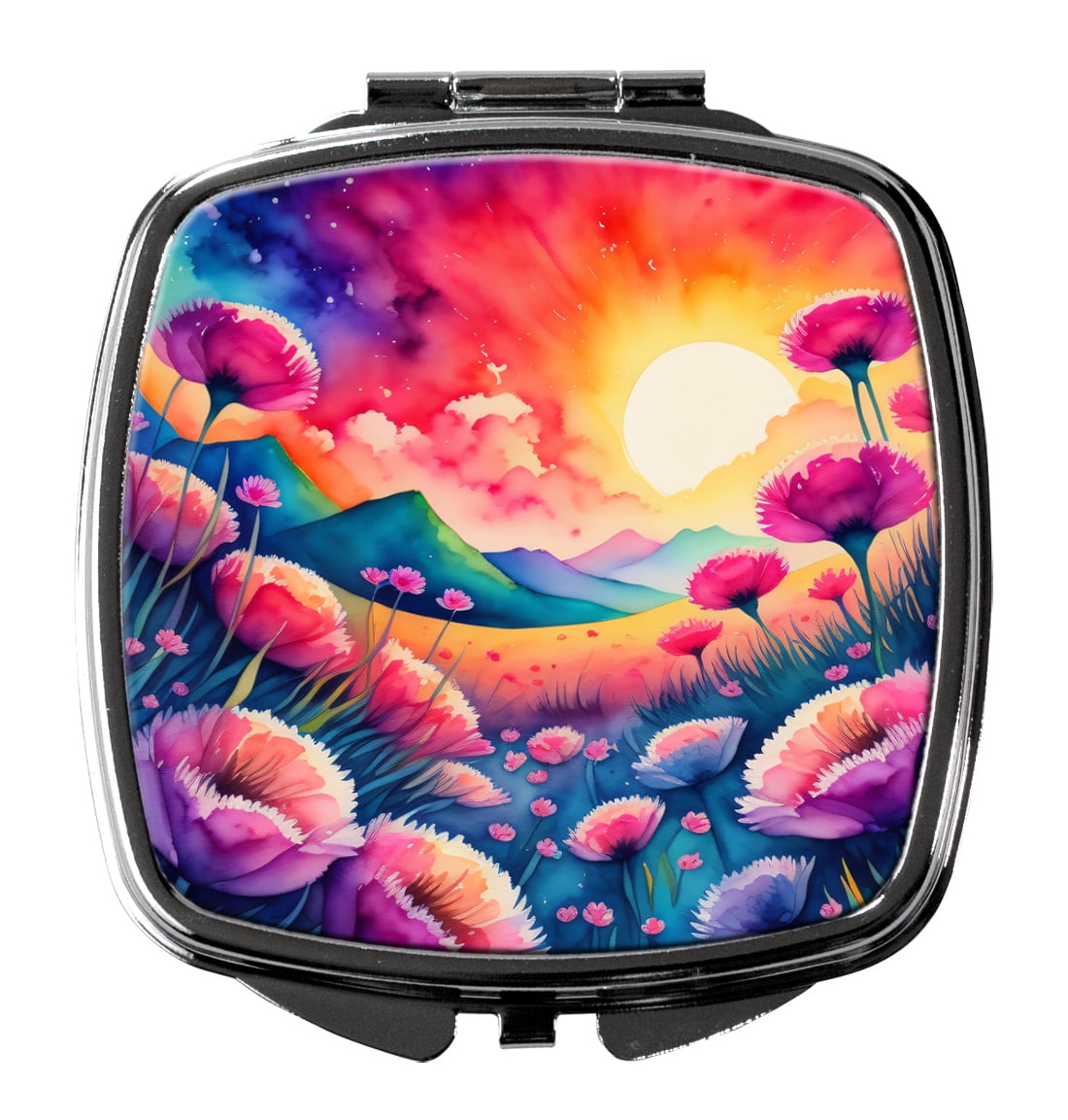 Colorful Dianthus Compact Mirror 2.75 in x 3 in