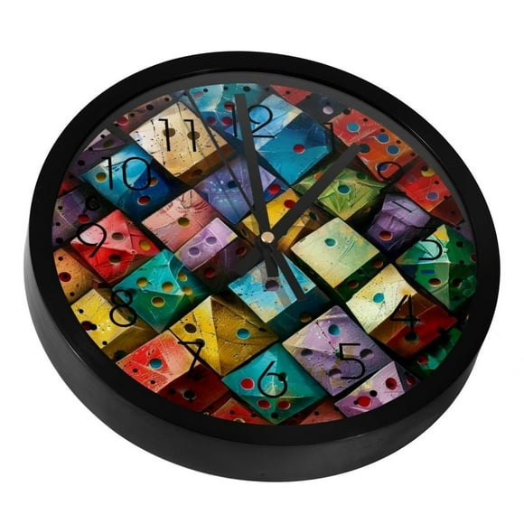 Colorful Dice Blocks Silent Wall Clock, Non Ticking Battery Operated 9.8 Inch Wall Clocks for Bedroom Kitchen Home Office School Art Decor