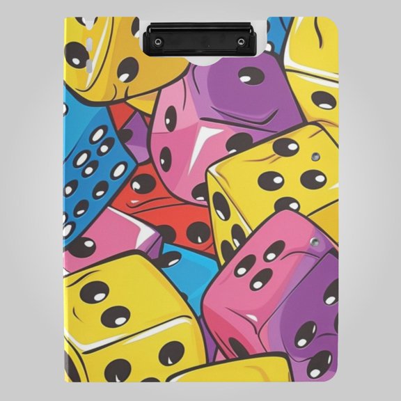 Colorful Dice Cartoon Foldable Binder Folder Clipboard with Pen Slot Double Clips A4 Size File Storage