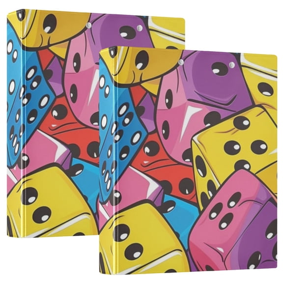 Colorful Dice Cartoon Round Ring Binder 3 Rings 1.5" Capacity File Storage for A4 Size 1 Pack