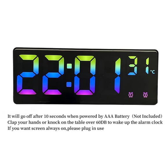 Colorful Digital Alarm Clock Voice Control Temperature Date Dual Alarm Snooze Table Clock Night Mode 12/24H LED Clock Watch